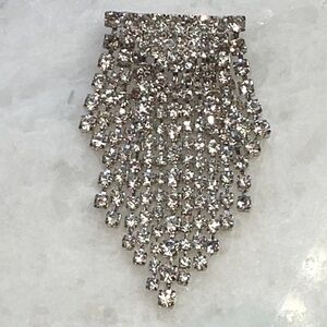 Vintage Rhinestone Waterfall Fringe Brooch Silver Tone Draped Statement Pin